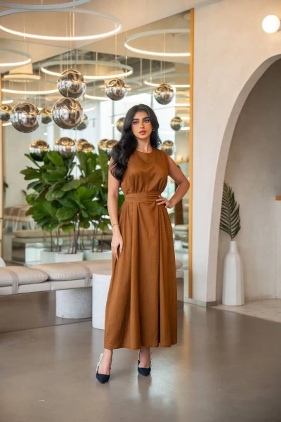 Camel Linen Dress C:1071 Brown
