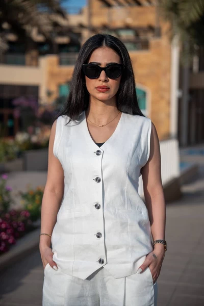 White linen vest and pants set C:IB1085 white